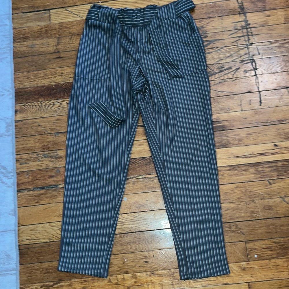 Paper bag waist gray trousers